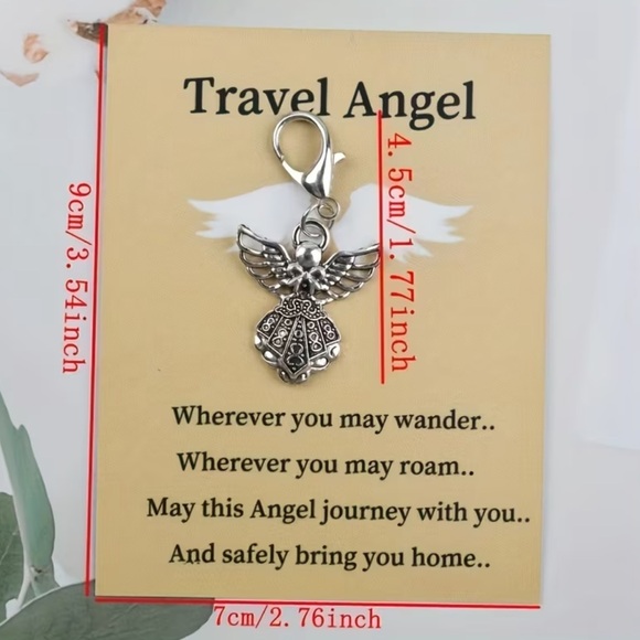 Detailed Silver Graceful Guardian Angel Travel Charm Keychain (Lobster Clasp) - Picture 4 of 6